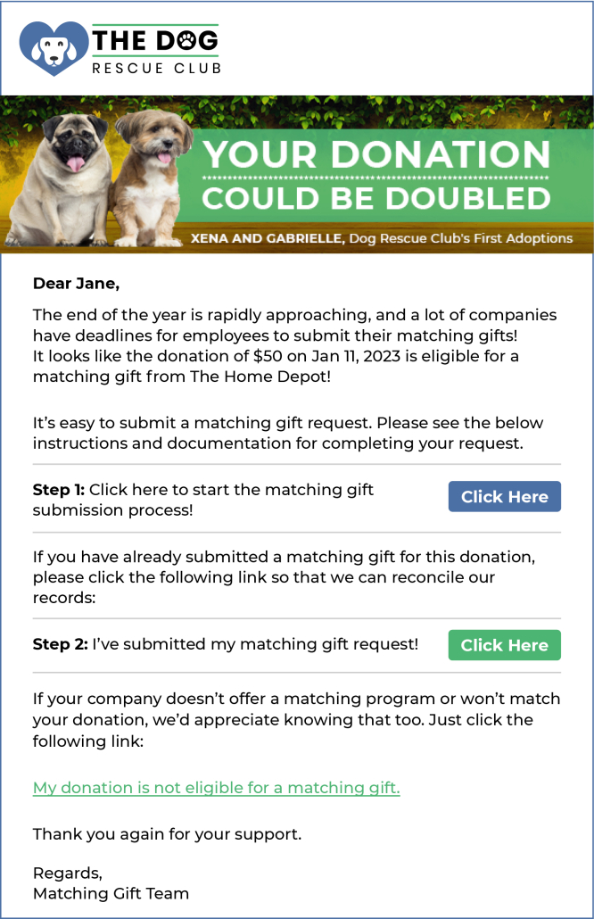 An example of a year-end matching gift letter that nonprofits can use to secure more matching gifts.